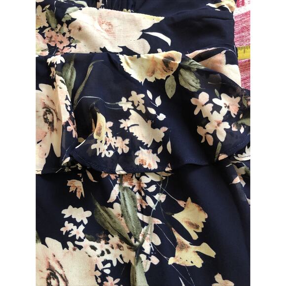 NWT Boohoo Sleeveless Tiered Dress Size 20 Navy Blue Peplum Floral Cottage - Picture 7 of 12